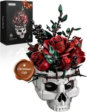 Skull Roses Flower Bouquet Building Set,Skull Planter Botanical Collection Kit..