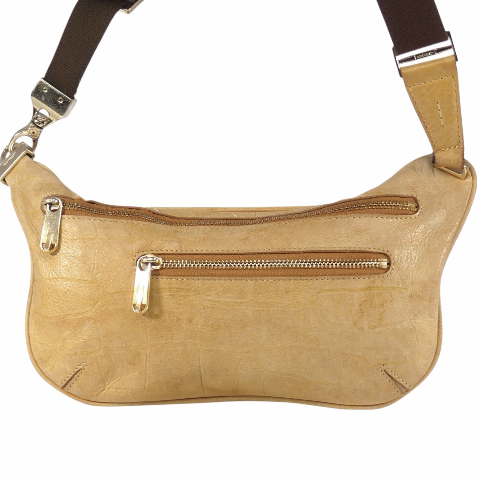 Aniary leather croc-embossed body bag for men women beige used Japan
