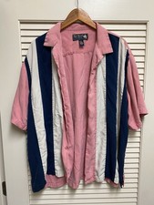 Nat Nast Luxury Originals Silk Shirt XL Pink Blue White Stripe Bowling Camp