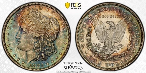 1883 MORGAN 1$ PCGS MS64 RAINBOW TONED SEA BLUE-GREEN TONER mikesartifacts VIDEO