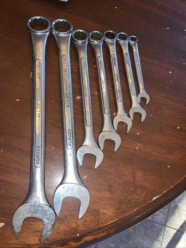Vintage S-K Wayne 🇺🇸 7pc SAE 12 PT combination wrench set made USA C30 to C12 - Bild 5 von 6