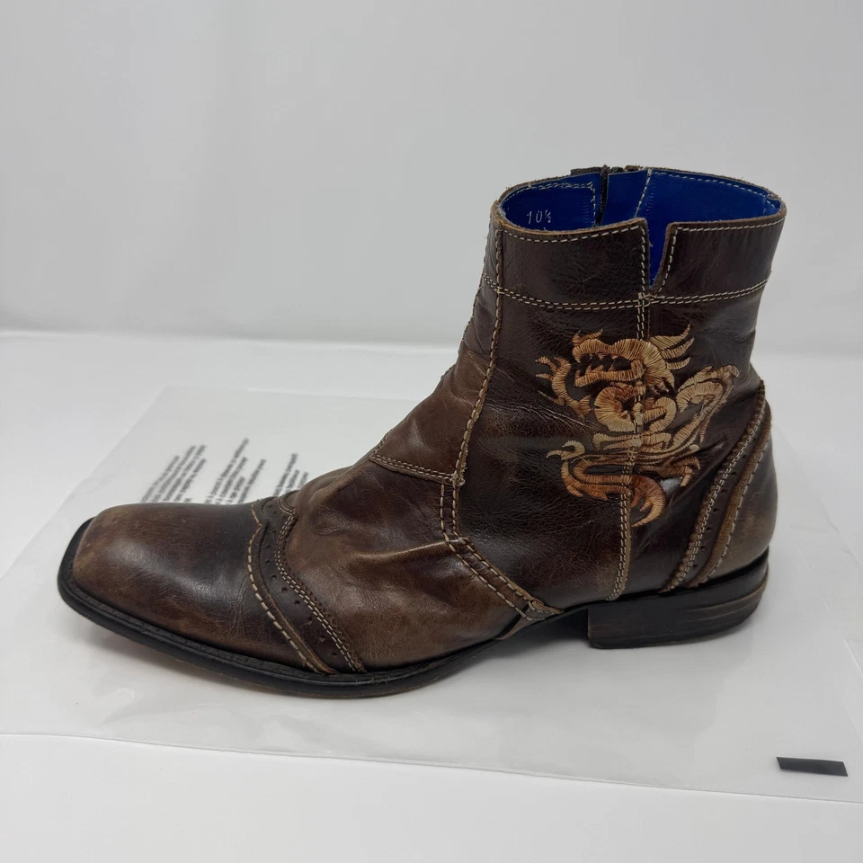 Mark Nason Rock Lives Hombres 10.5 Marrón Cuero Dragón Botines Cremallera Italia Usadas en Excelente Condición Foto 3 de 4