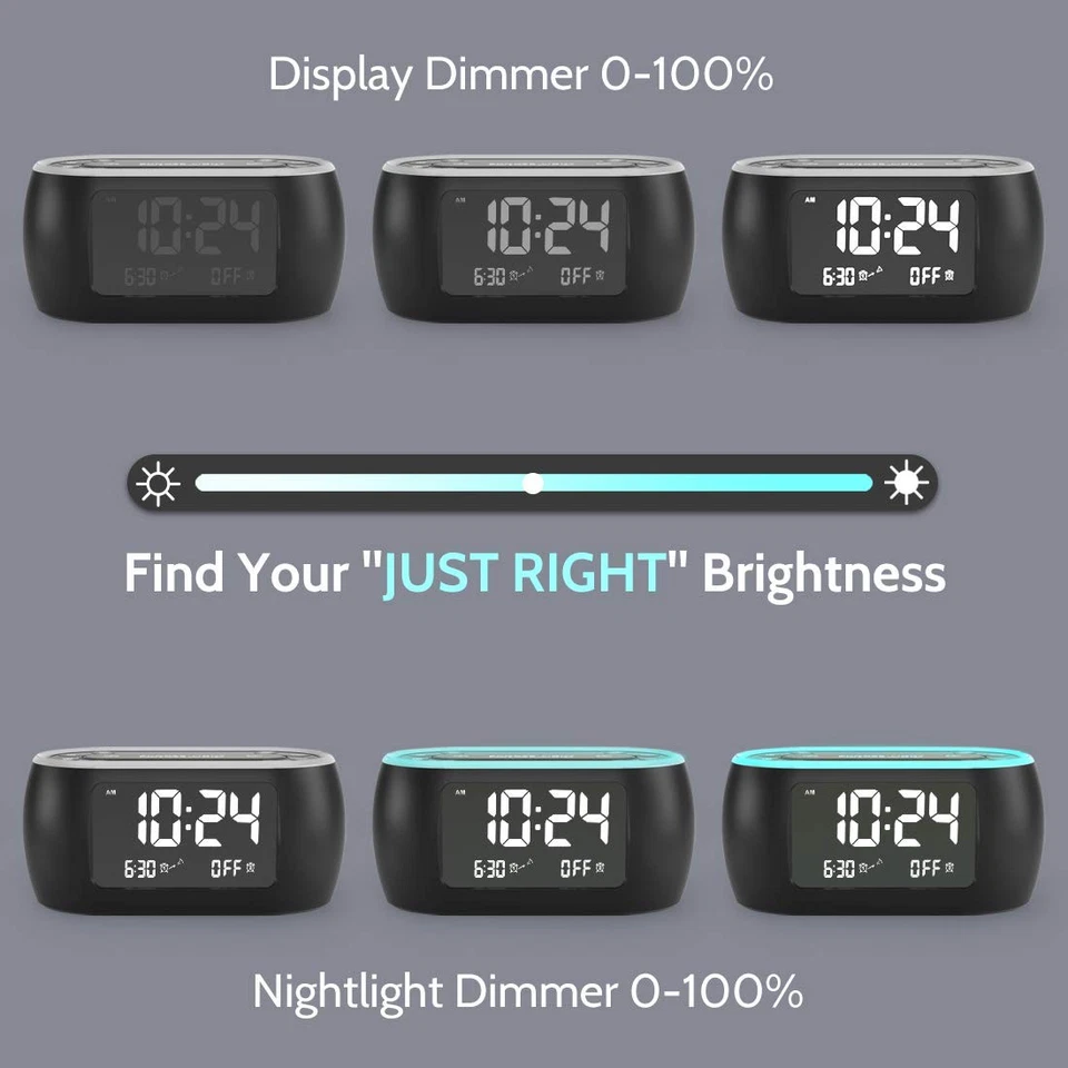 Radio Despertador Pequeño Resplandor para Dormitorios con Luz Nocturna de 7 Colores, Doble Alarma, Foto 3 de 4