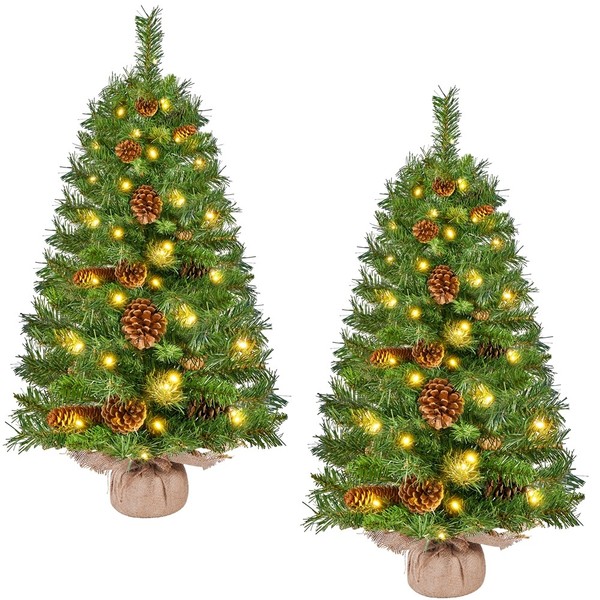 2Er-Satz KüNstlicher Weihnachtsbaum Tannenbaum Mit Led-Lichtern & Tannenzapfen-image