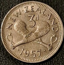 1957 NEW ZEALAND ~ 3 Pence