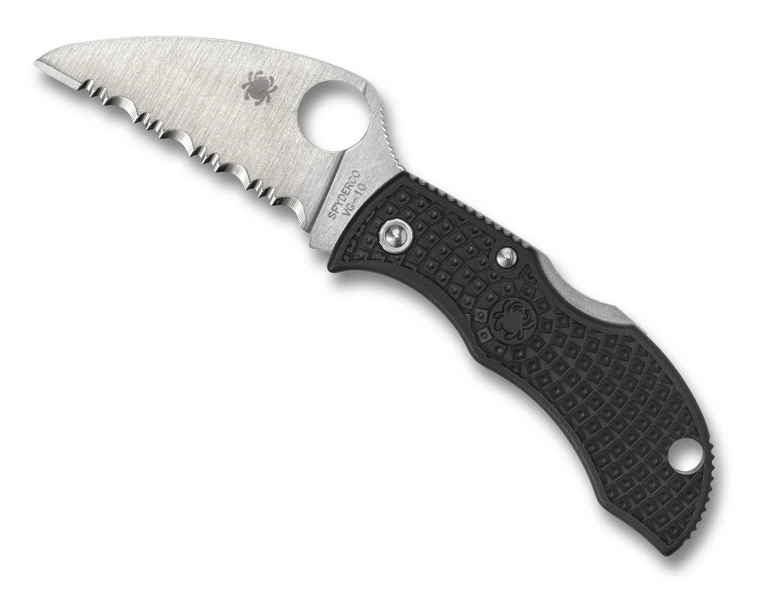 Spyderco Manbug Folding Knife 1.97" VG10 Satin Serrated Blade, Black FRN Handles