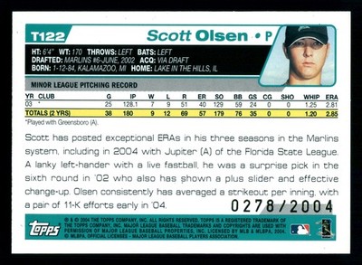 Scott Olsen Florida Marlins 2004 Topps Traded Gold #T122 SN /2004