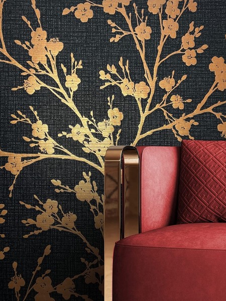 Newroom Vliestapete Schwarz Gold Blumen Floral Modern Landhaus Wohnzimmer Edel-image