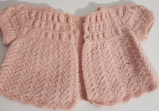 Vtg Baby Infant Cardigan Sweater Short Sleeves Pink Buttons Knit Doll Handmade