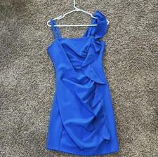 Guess Women's Ruffle Ruched Square Neckline Mini Dress Bodycon Royal Blue Size 6
