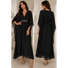 New Scarlet Darkness Black Renaissance Maxi Dress Cape Sleeve Large