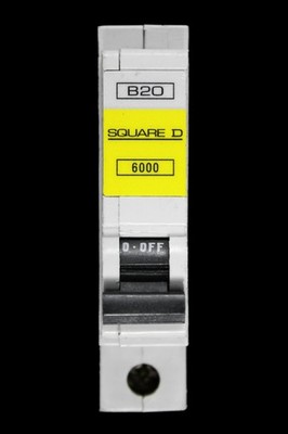 SQUARE D 20 AMP CURVE B 6kA MCB SCHUTZSCHALTER QOE 6000