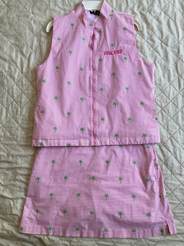 Vintage LILLY’S OF BEVERLY HILLS  VEST TOP & SKORT SET Pink Checker Palm Trees L