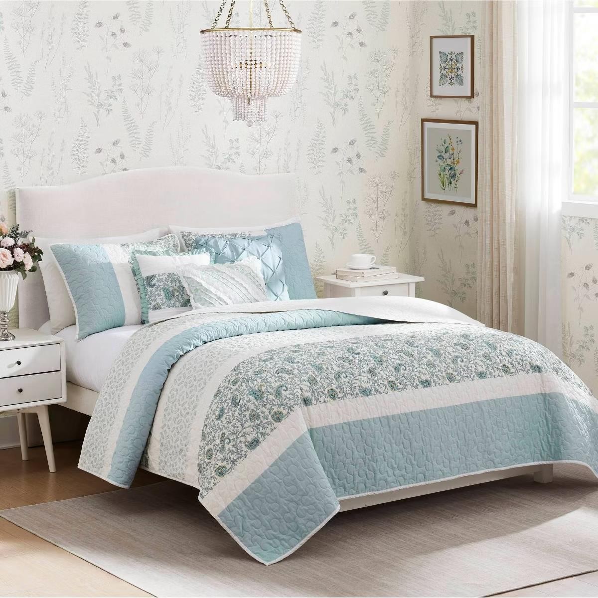 NEW Madison Park 6 Pc King/California King Reversible Stella Percale Quilt Set