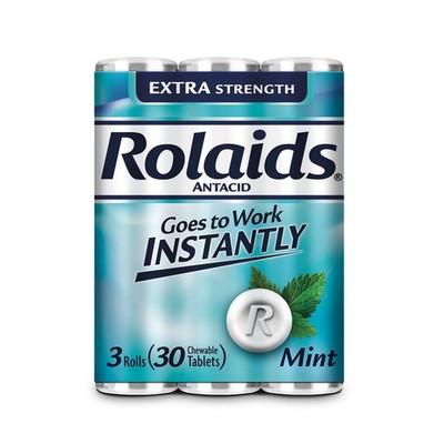 Rolaids Antazidum, Minzgeschmack, 3 Rollen (30 Kautabletten), extra stark, EU