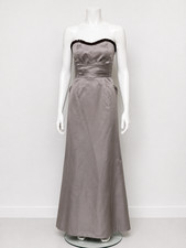 Vera Wang strapless evening gown from silver satin, vintage, UK 8