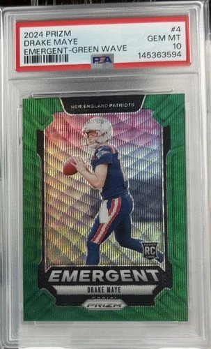 Drake Maye PSA 10 2024 Panini Prizm - Emergent Green Wave Prizm