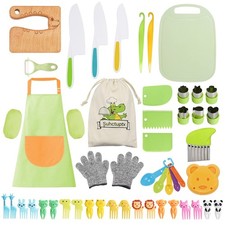 50PCS Kids Kitchen Cooking Set - Crocodile Wooden Kid Safe Knife Cutting Boar...