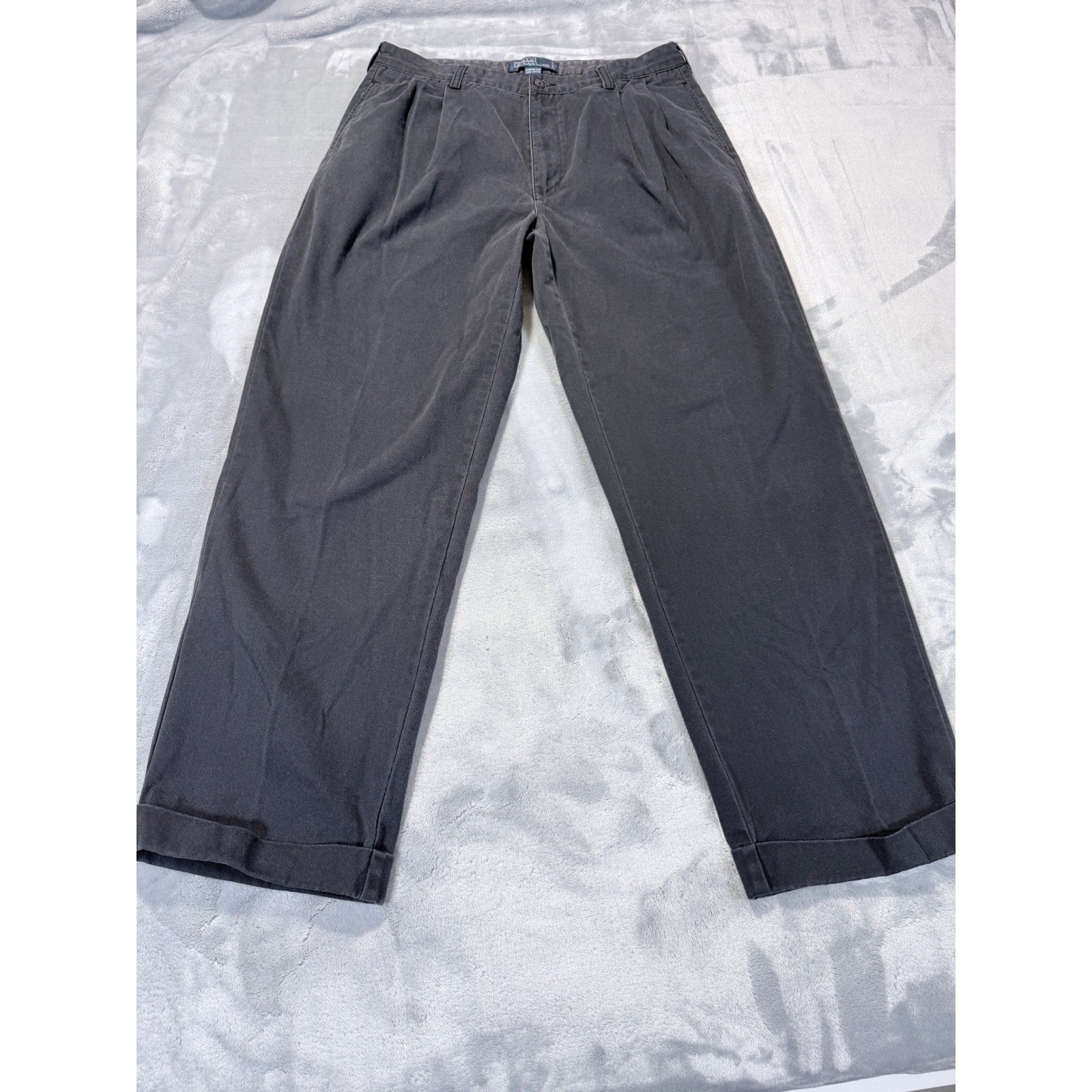 Vtg Polo Ralph Lauren Hammond Pant 36x32 Black Pleated Cuffed Chino measures 34