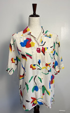 Vintage Liz Claiborne 100 Silk Button-Up Patterned Shirt Blouse, 80s/90s Size 4