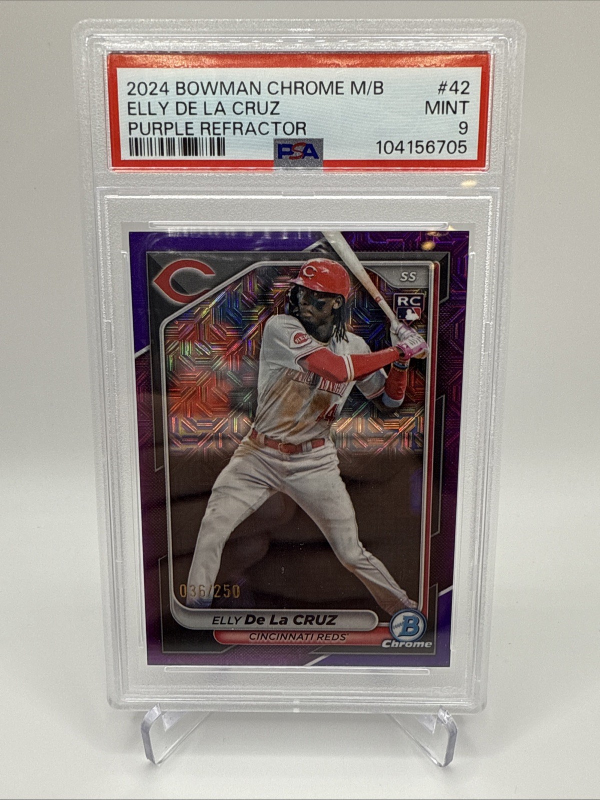 2024 Bowman Chrome Mega Box Elly De La Cruz  Purple Refractor RC /250 #42 PSA 9