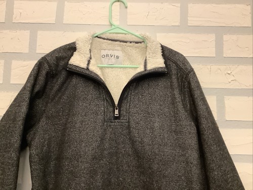 ORVIS Sweater Men’s Large Sherpa Lined Quarter Zip Black Pullover-EUC! - Picture 2 of 10