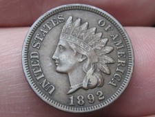 1892 Indian Head One Cent Penny- AU/Almost UNC Details, 2.5 Diamonds, Brown