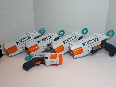 Lot Of 5 Zuru X-Shot Reflex 6 Toy Guns - White Blue Orange