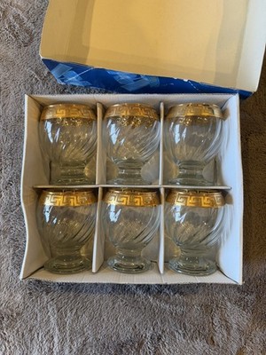 Vintage 6 Piece Made In Italy Gold Rimmed Venetian Brandy Snifter Set