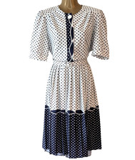 Vintage 80s 40s Dress Polka Dot Lucy Granny Chic Rockabilly Pleated Belted M L