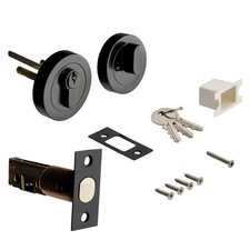 Euro Locking Deadbolt with Thumbturn Lock Set - Matte Black - Adjustable Backset