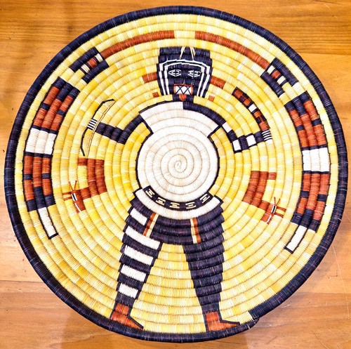 Magnificent 19" Hopi Coiled Basket - Zuni Left-Handed Kachina