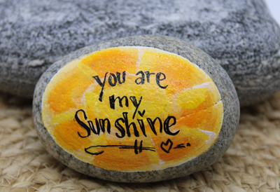 Art Rocks~ Hand Painted Beach Stone~ Paper Weight~ '' you are my sunshine''