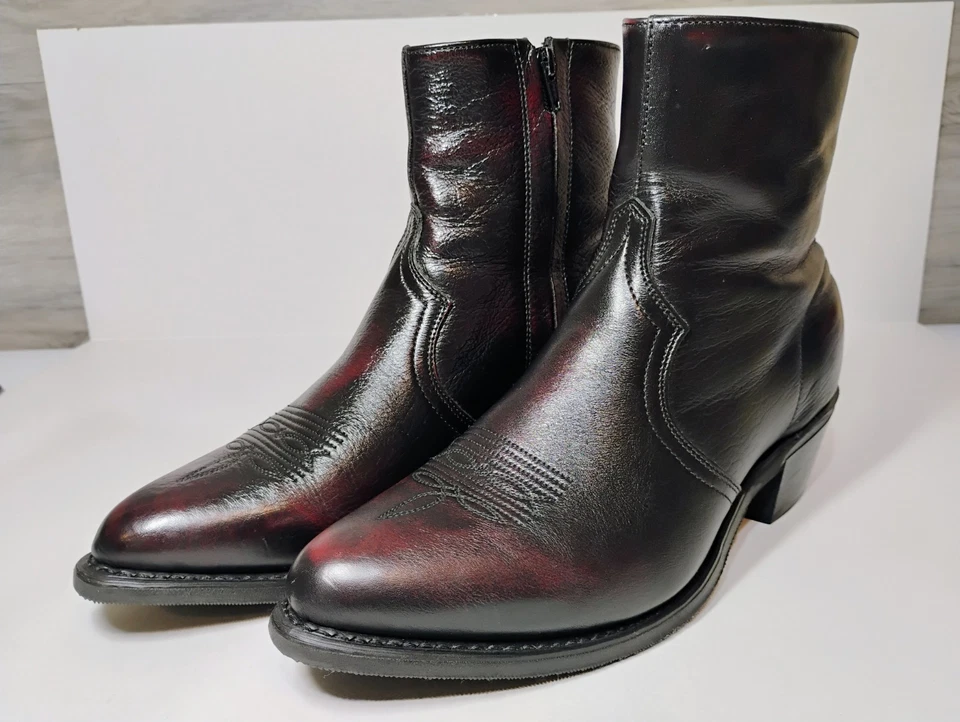 Abilene Western Vaquero Whisky Cuero Marrón Cremallera Botines Para Hombre Talla 10.5 EE Foto 2 de 4