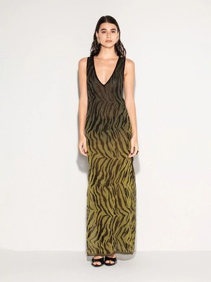 Akep langes Kleid mit Animalier-Print
