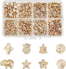 300Pcs Gold Spacer Beads 8 Style Starfish Shell Beads Flat round Beads Animal Tu