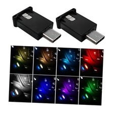 2PCS USB Type C LED Ambient Light, 8 Colors RGB LED Car Atmosphere Lamp with