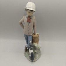 Lladro Nao Affectionate Pup 1983 #0380 Figurine Spain Boy in Cap Tree Stump Dog