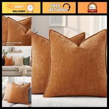 Soft Light Rust Velvet Throw Pillow Covers 24x24 - Set of 2, Chenille Decor