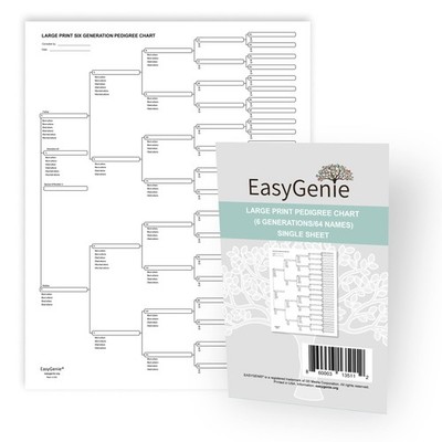 LARGE PRINT Blank Pedigree Chart (6 generations/64 names) for Family History,...