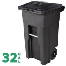 Toter 32 Gal Greenstone Outdoor Trash Can/Garbage Can with Quiet Wheels Attache