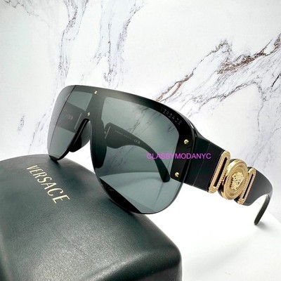 VERSACE Sunglasses Shield Black VE4391 GB1/87 Gold Mask Medusa