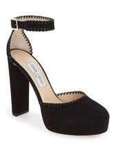JIMMY CHOO Daphne 120 Pumps Black Whipstitch Suede Platform Heels 39.5
