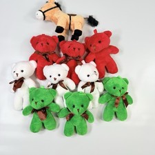 Lot Of 9 Small Stuffed Teddy Bears And 1 Stuffed Horse Green White Red