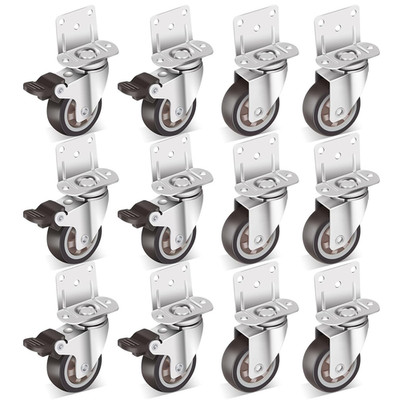 Nefish 2 Inch Side Mount Casters Wheels 12 Pack, L-Shaped Rubber Casters Wheels
