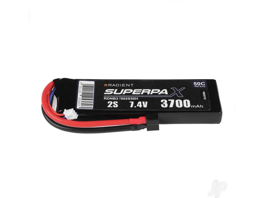 Radient 3700mAh 2S 7.4v 50C RC LiPo Battery w/ Deans (HCT) Connector Plug