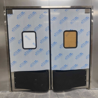 NEW W72'' x H84'' Traffic Swing Double Door w/ Frame Window Guard Stainless Steel