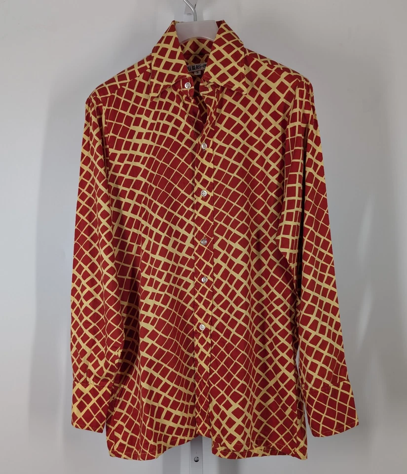 Bill Blass Vintage 60s 70s Op Art Geometric Atomic Mod AOP Shirt USA S Museum - Image 2 of 4