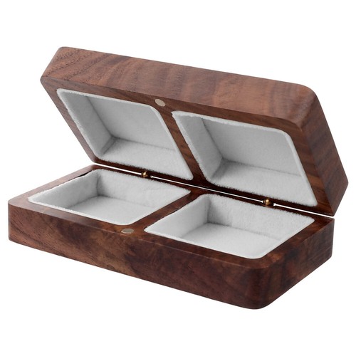 Solid Wood Ring Box Storage Case Bride Travel Holders Vintage Mini - Picture 12 of 12