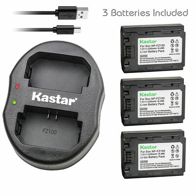 Kastar DUAL USB SLIM Charger & 3 Batteries for Sony NP-FZ100 (Vertical Style)